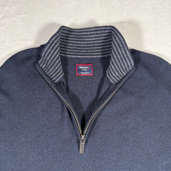 UNTUCKit Sweater Men Size XL Blue 1/4 Zip Mock Neck 100% Merino Wool Belguardo - Picture 2 of 9